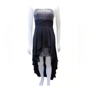Adrianna Papell Hailey Black & Silver Hi Lo  Dress Size 5/6